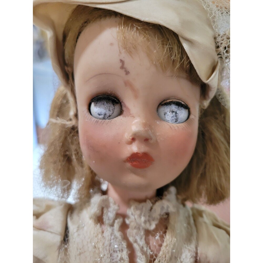 DOLL 18" VINTAGE SCARY SLEEP EYES CREEPY HORROR ODDITY BRIDE NYLONS HORSMAN 82